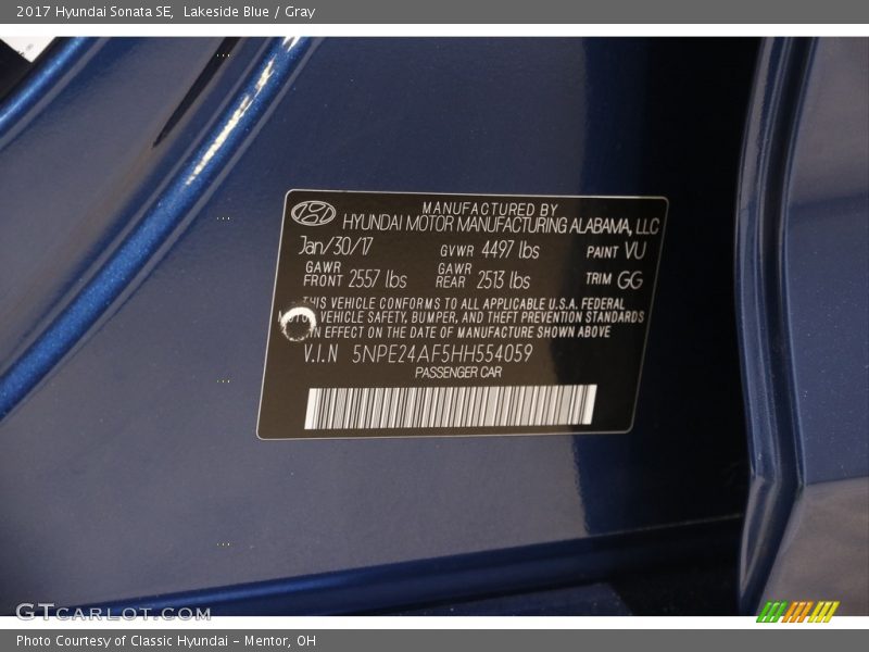 Lakeside Blue / Gray 2017 Hyundai Sonata SE