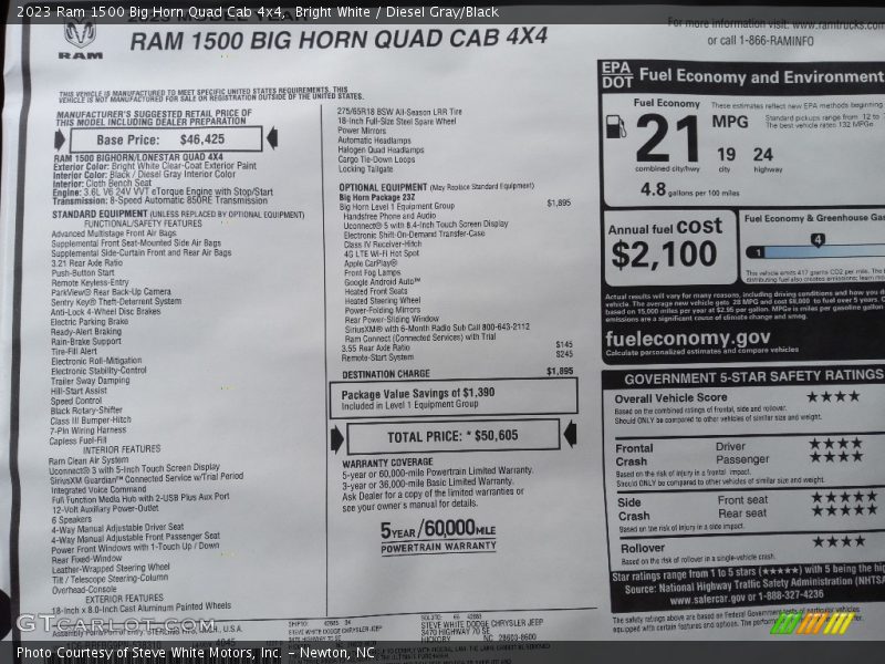  2023 1500 Big Horn Quad Cab 4x4 Window Sticker
