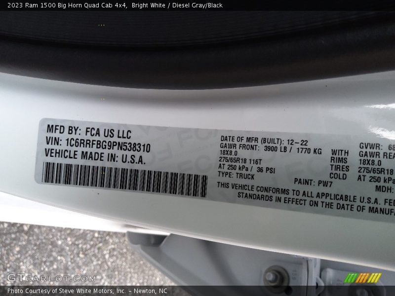 2023 1500 Big Horn Quad Cab 4x4 Bright White Color Code PW7