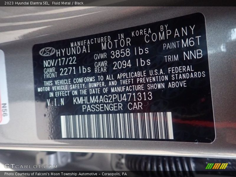 Fluid Metal / Black 2023 Hyundai Elantra SEL