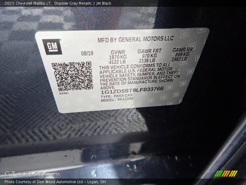Shadow Gray Metallic / Jet Black 2020 Chevrolet Malibu LT
