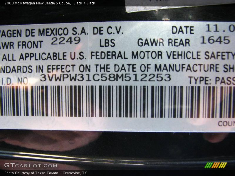 Black / Black 2008 Volkswagen New Beetle S Coupe