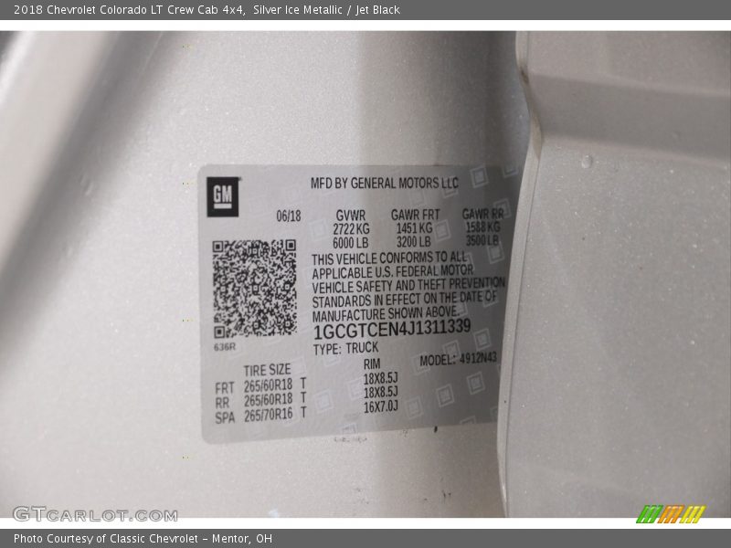 Silver Ice Metallic / Jet Black 2018 Chevrolet Colorado LT Crew Cab 4x4