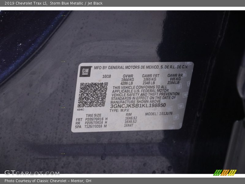 Storm Blue Metallic / Jet Black 2019 Chevrolet Trax LS