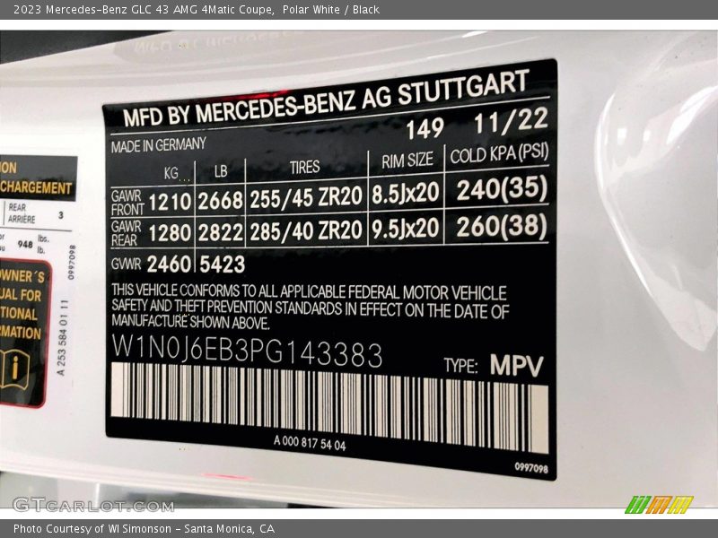 2023 GLC 43 AMG 4Matic Coupe Polar White Color Code 149