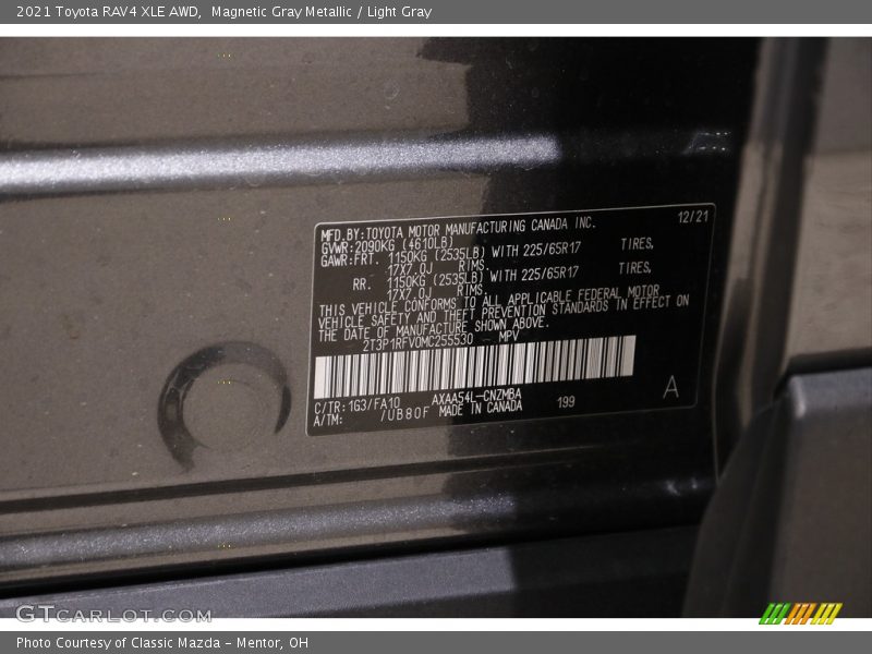 Magnetic Gray Metallic / Light Gray 2021 Toyota RAV4 XLE AWD