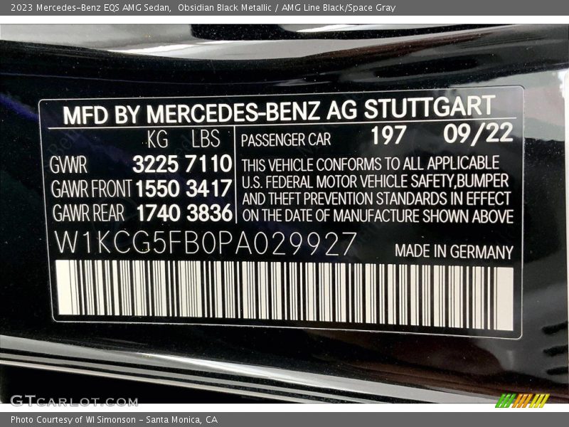 2023 EQS AMG Sedan Obsidian Black Metallic Color Code 197