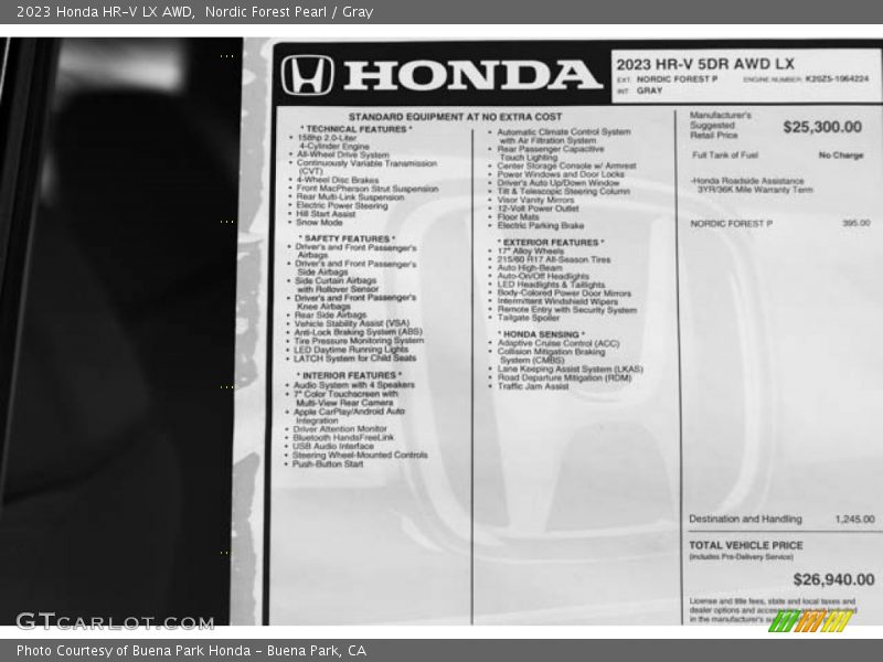  2023 HR-V LX AWD Window Sticker