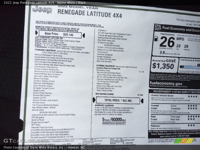 Alpine White / Black 2022 Jeep Renegade Latitude 4x4