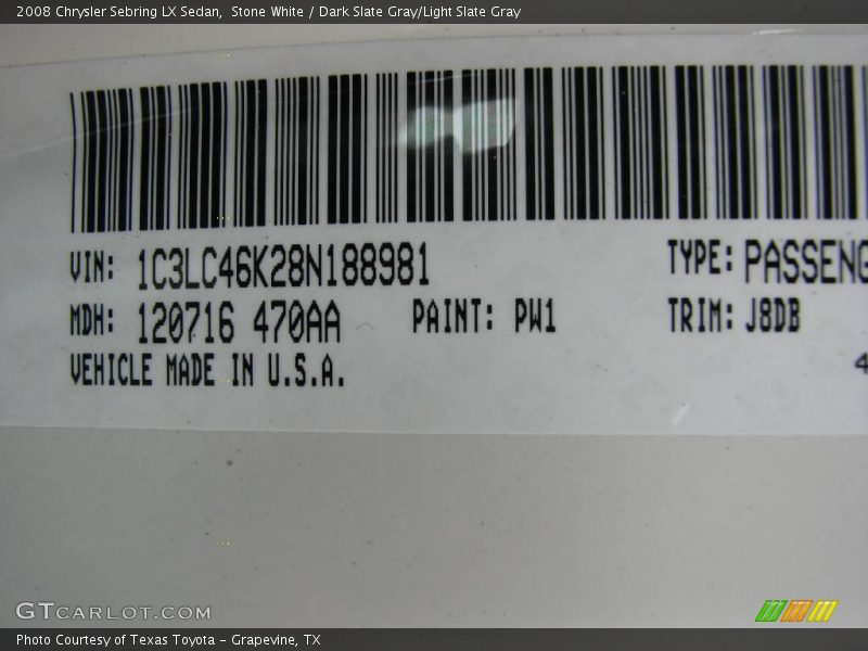 Stone White / Dark Slate Gray/Light Slate Gray 2008 Chrysler Sebring LX Sedan