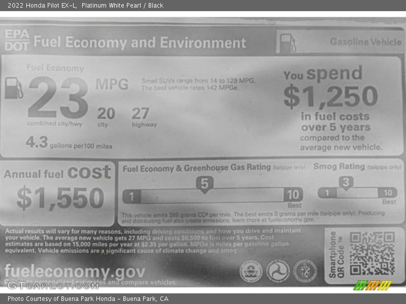 Platinum White Pearl / Black 2022 Honda Pilot EX-L