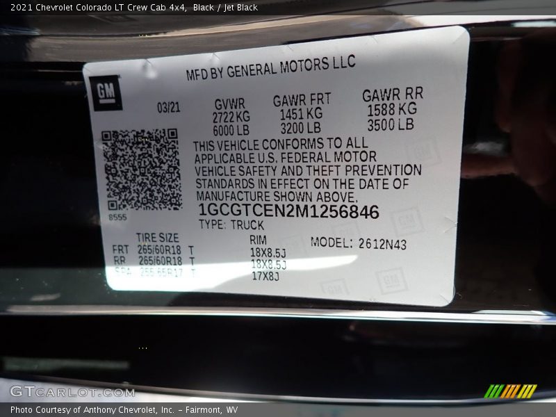 Black / Jet Black 2021 Chevrolet Colorado LT Crew Cab 4x4