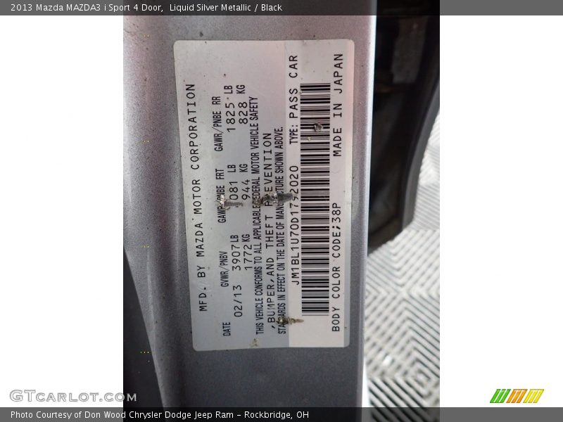 Liquid Silver Metallic / Black 2013 Mazda MAZDA3 i Sport 4 Door