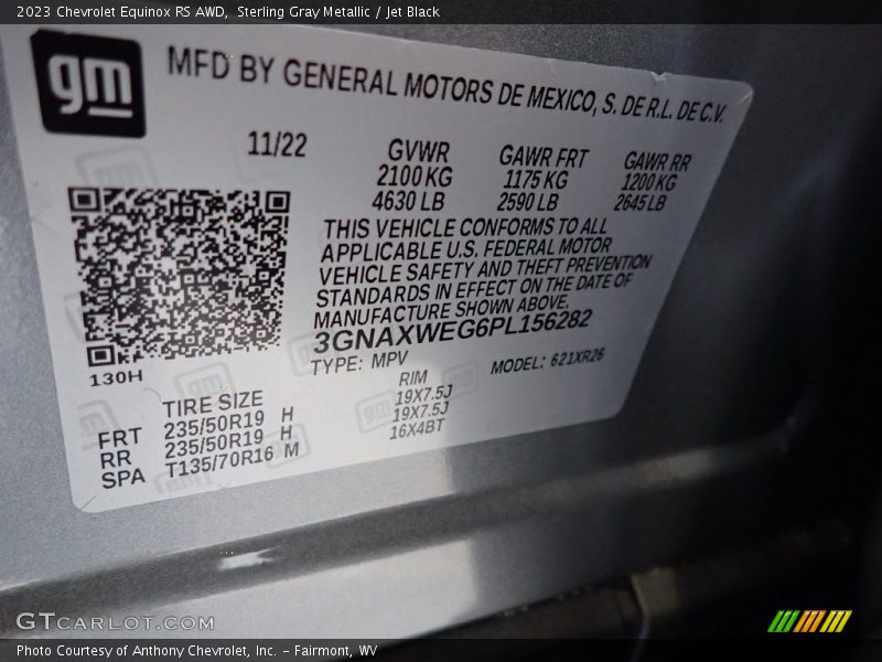 Sterling Gray Metallic / Jet Black 2023 Chevrolet Equinox RS AWD