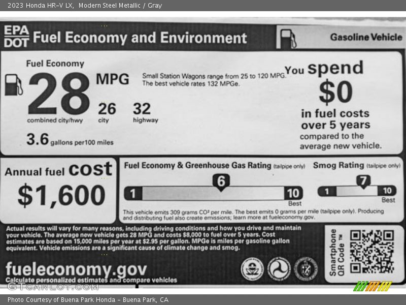 Modern Steel Metallic / Gray 2023 Honda HR-V LX