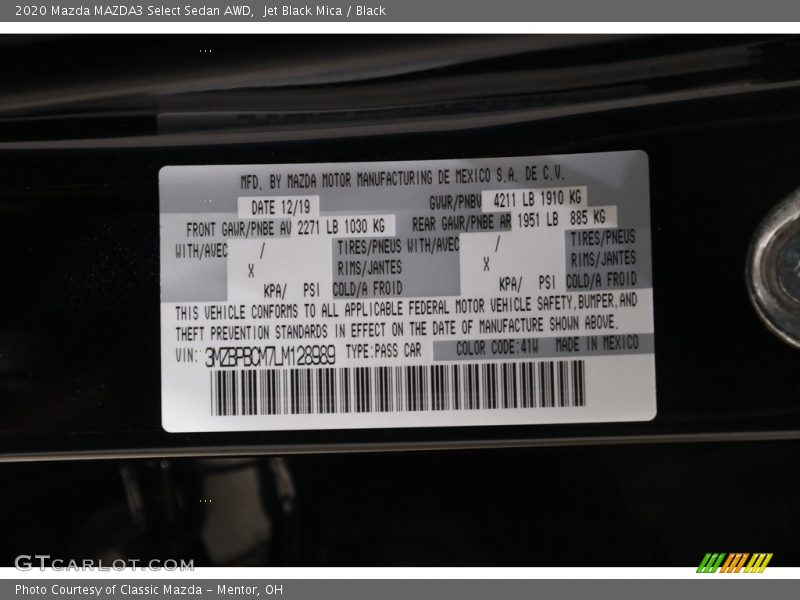 Jet Black Mica / Black 2020 Mazda MAZDA3 Select Sedan AWD