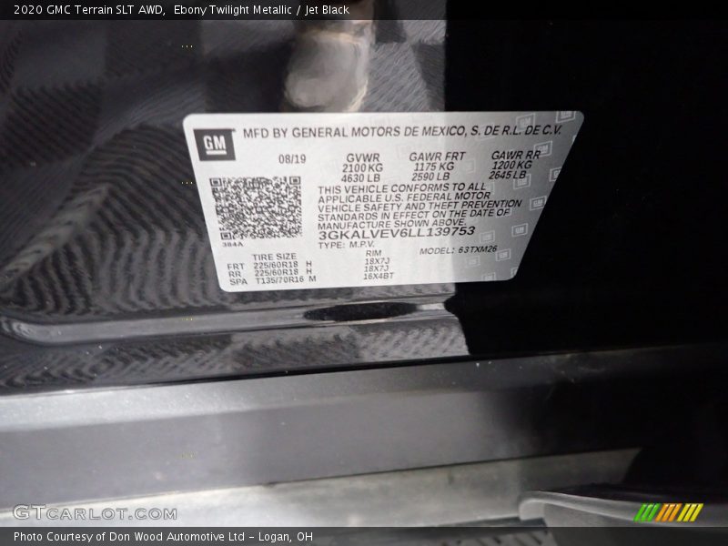 Ebony Twilight Metallic / Jet Black 2020 GMC Terrain SLT AWD