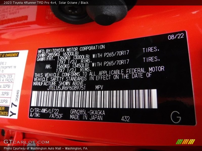 2023 4Runner TRD Pro 4x4 Solar Octane Color Code 4W5