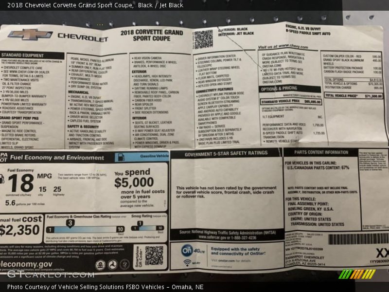  2018 Corvette Grand Sport Coupe Window Sticker