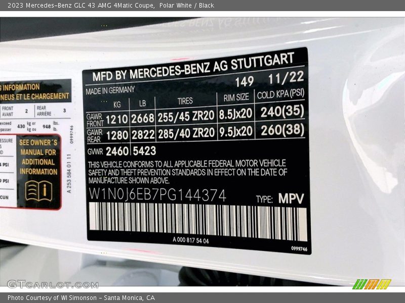 2023 GLC 43 AMG 4Matic Coupe Polar White Color Code 149