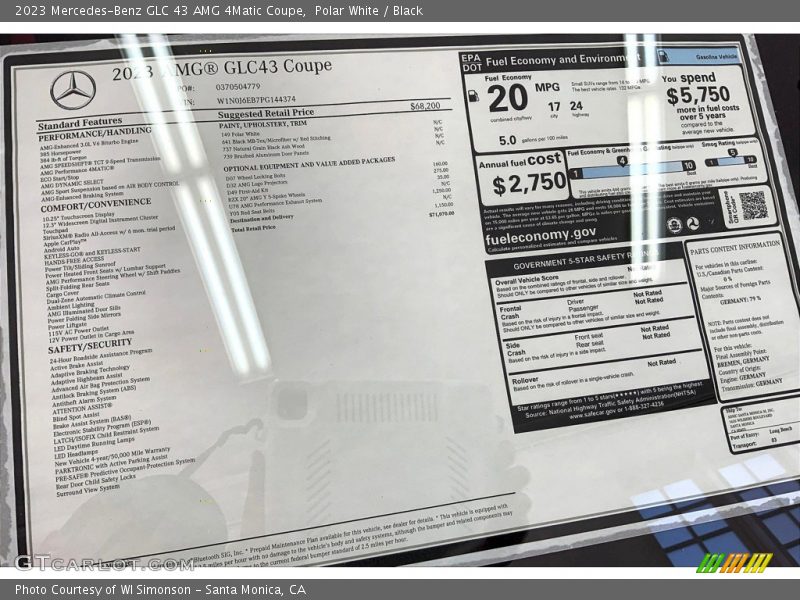  2023 GLC 43 AMG 4Matic Coupe Window Sticker