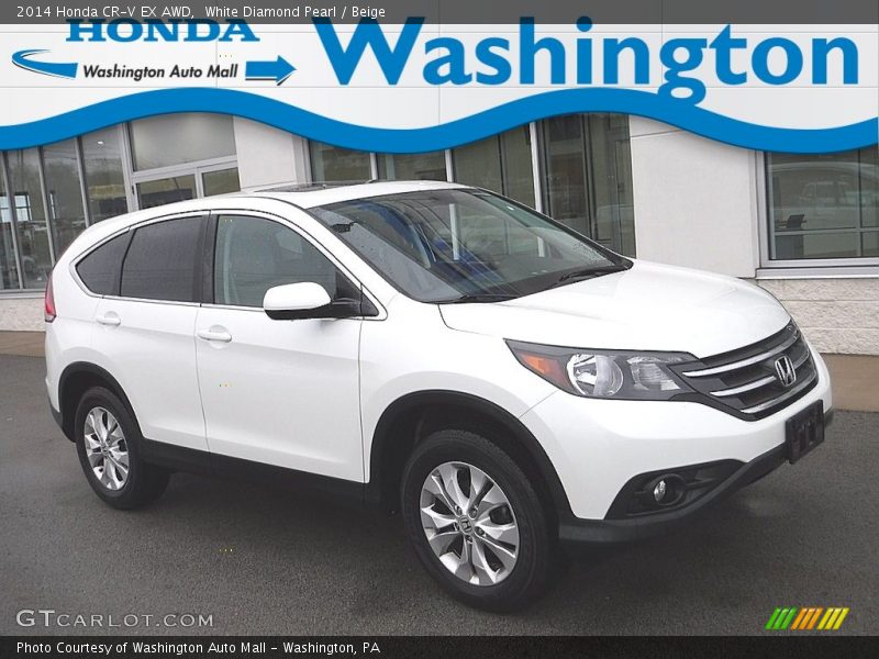 White Diamond Pearl / Beige 2014 Honda CR-V EX AWD