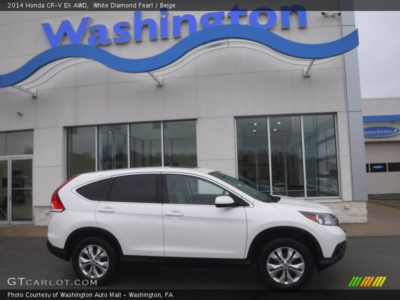 White Diamond Pearl / Beige 2014 Honda CR-V EX AWD
