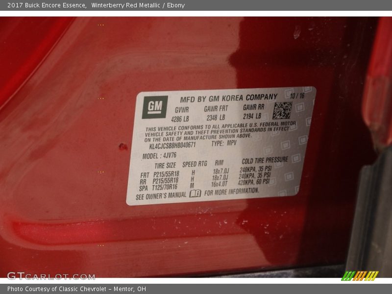 Winterberry Red Metallic / Ebony 2017 Buick Encore Essence