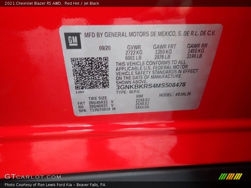 Red Hot / Jet Black 2021 Chevrolet Blazer RS AWD
