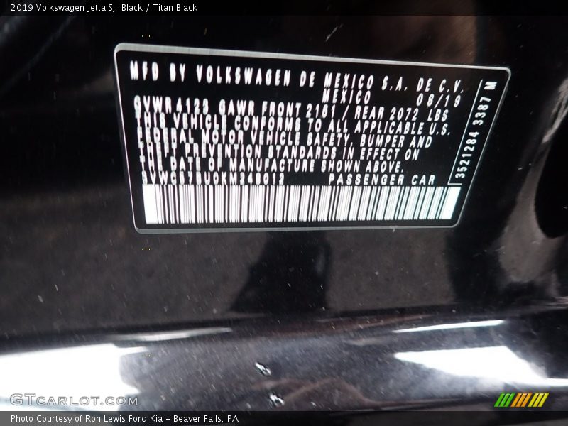 Black / Titan Black 2019 Volkswagen Jetta S
