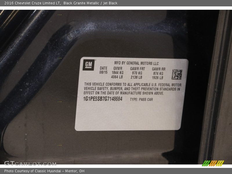 Black Granite Metallic / Jet Black 2016 Chevrolet Cruze Limited LT