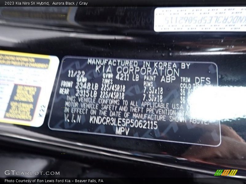 Aurora Black / Gray 2023 Kia Niro SX Hybrid