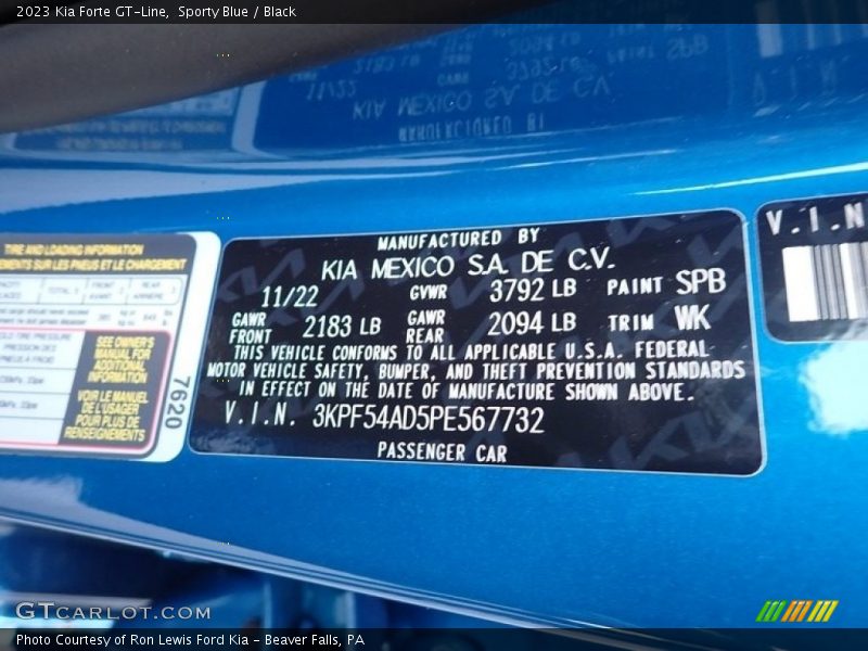 2023 Forte GT-Line Sporty Blue Color Code SPB