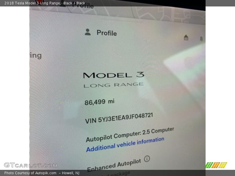 Info Tag of 2018 Model 3 Long Range