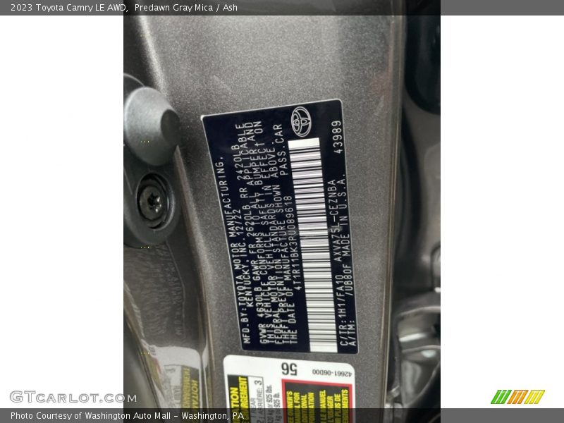 2023 Camry LE AWD Predawn Gray Mica Color Code 1H1
