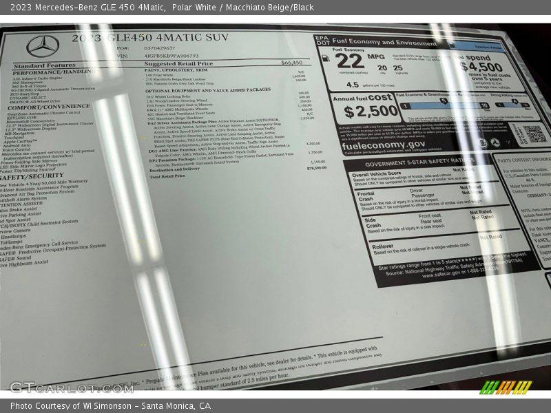  2023 GLE 450 4Matic Window Sticker