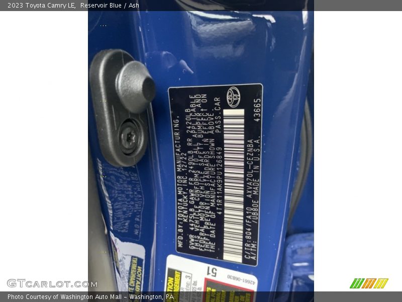 2023 Camry LE Reservoir Blue Color Code 8Q4