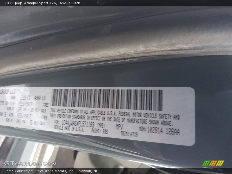 Anvil / Black 2015 Jeep Wrangler Sport 4x4