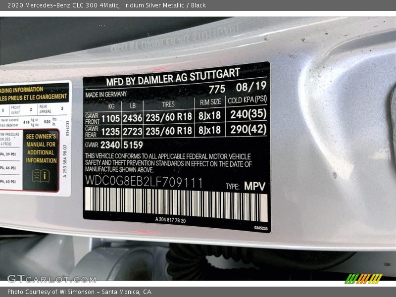 775 - 2020 Mercedes-Benz GLC 300 4Matic