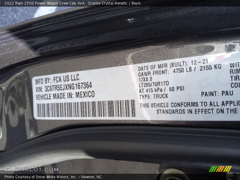 2022 2500 Power Wagon Crew Cab 4x4 Granite Crystal Metallic Color Code PAU