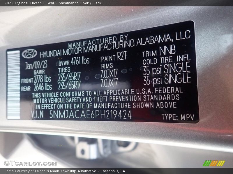 2023 Tucson SE AWD Shimmering Silver Color Code R2T