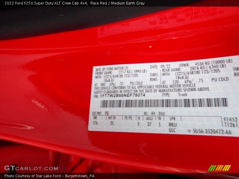 Race Red / Medium Earth Gray 2022 Ford F250 Super Duty XLT Crew Cab 4x4