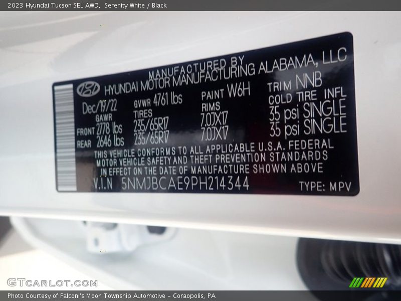 2023 Tucson SEL AWD Serenity White Color Code W6H
