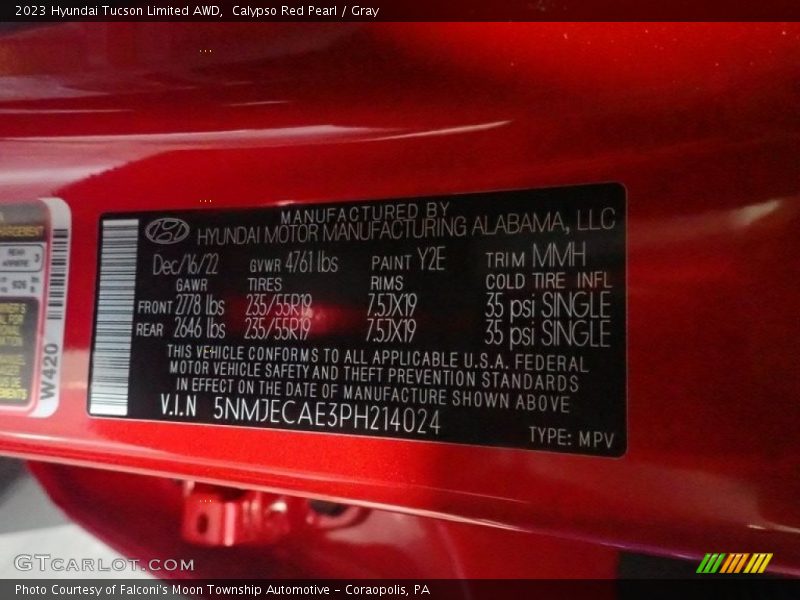 2023 Tucson Limited AWD Calypso Red Pearl Color Code Y2E