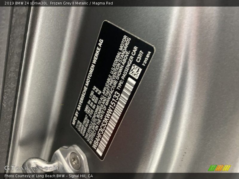2019 Z4 sDrive30i Frozen Grey II Metallic Color Code C37