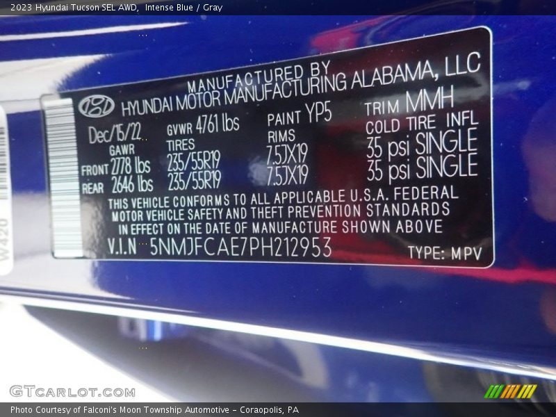 2023 Tucson SEL AWD Intense Blue Color Code YP5