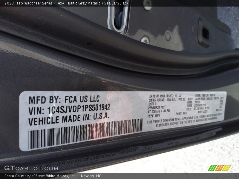 2023 Wagoneer Series III 4x4 Baltic Gray Metallic Color Code PAS