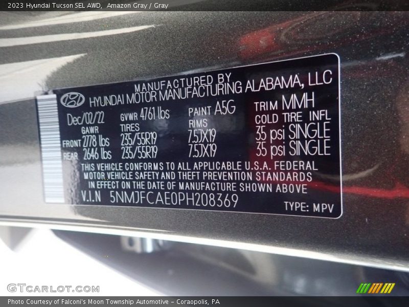 2023 Tucson SEL AWD Amazon Gray Color Code A5G