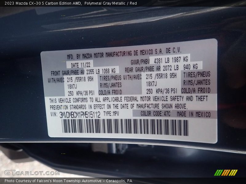 Polymetal Gray Metallic / Red 2023 Mazda CX-30 S Carbon Edition AWD