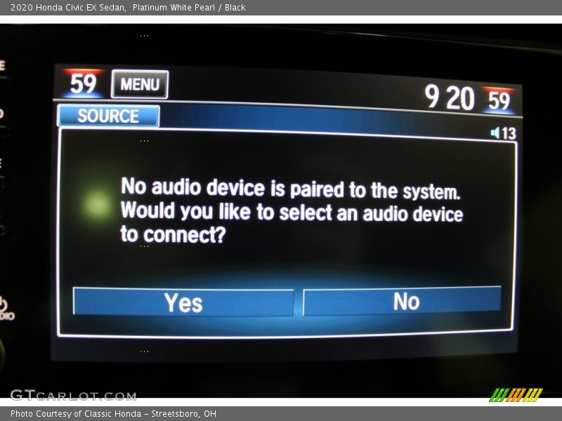 Platinum White Pearl / Black 2020 Honda Civic EX Sedan